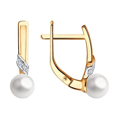 Серьги с жемчугом и бриллиантами из золота 585 пробы