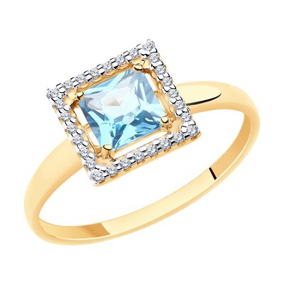 Кольцо с топазом и фианитами из золота 585 пробы