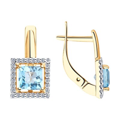 Серьги с топазом и фианитами из золота 585 пробы