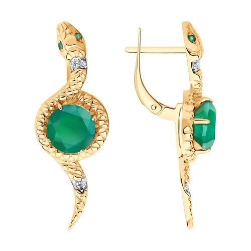 Серьги с агатом и фианитами из золота 585 пробы