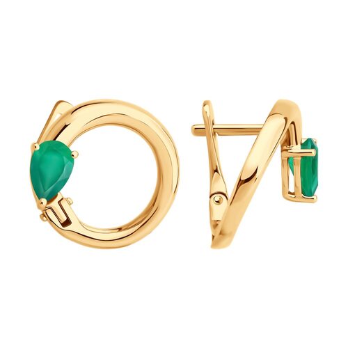 Серьги с агатом из золота 585 пробы