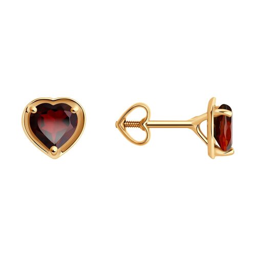 Серьги "Сердца" с гранатами из золота 585 пробы