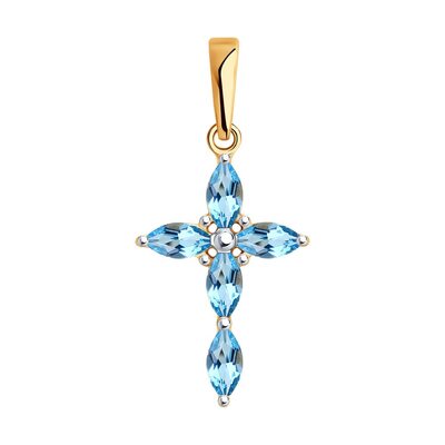 Декоративный крест с топазами из золота 585 пробы