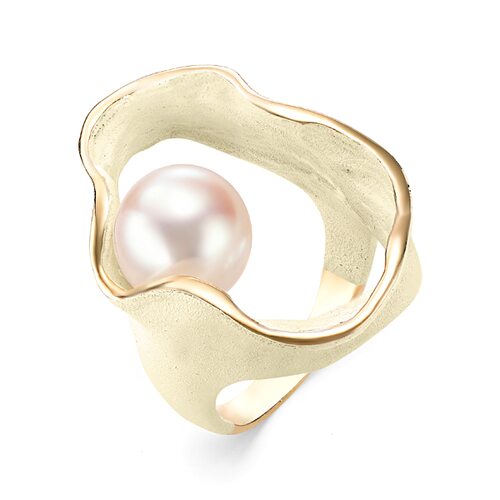 Кольцо с жемчугом и эмалью из серебра 925 пробы с позолотой