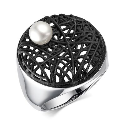 Кольцо с эмалью и жемчугом из серебра 925 пробы