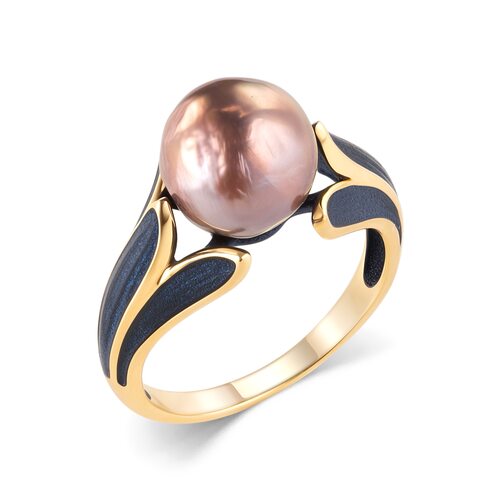 Кольцо с жемчугом и эмалью из серебра 925 пробы с позолотой