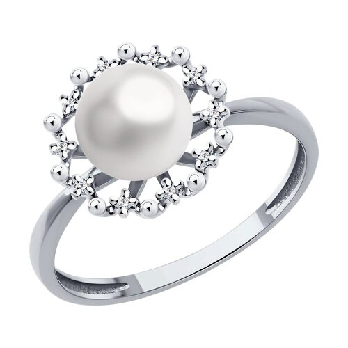 Кольцо с бриллиантами и жемчугом из белого золота 585 пробы