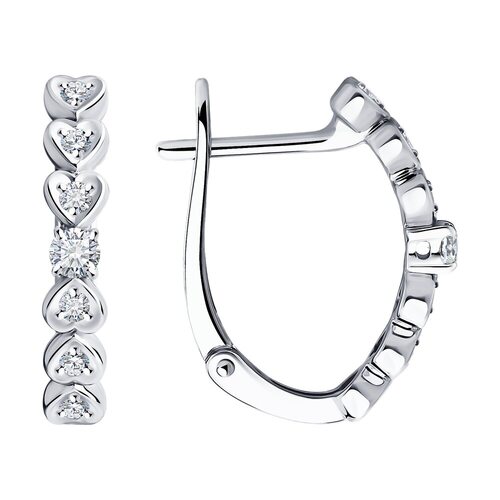 Серьги "Сердца" с бриллиантами из белого золота 585 пробы