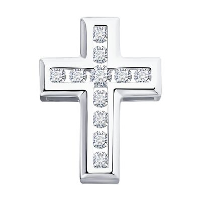 Декоративный крест с бриллиантами из белого золота 585 пробы