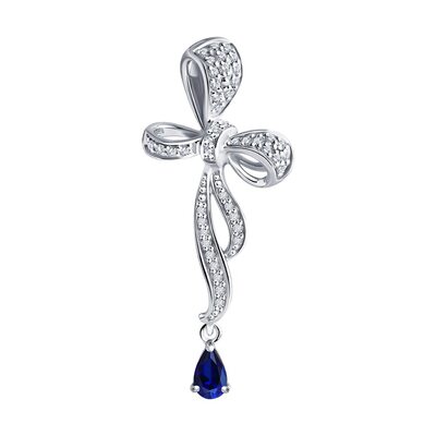 Подвеска "Бант" с бриллиантами и сапфиром из белого золота 585 пробы