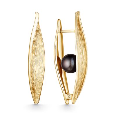 Серьги с жемчугом из серебра 925 пробы с позолотой