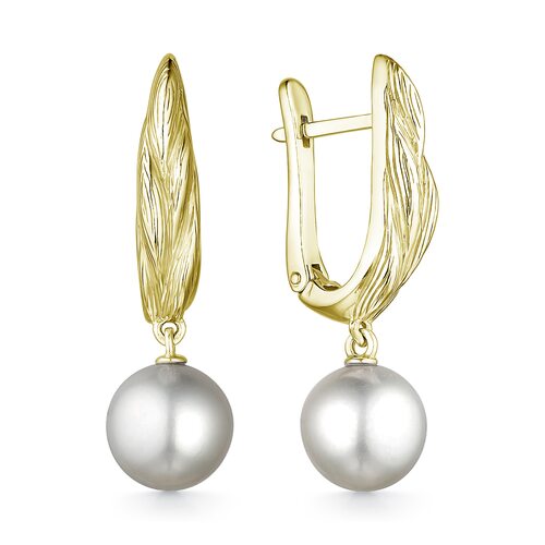 Серьги с жемчугом из серебра 925 пробы с позолотой