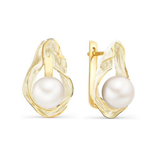 Серьги с жемчугом и эмалью из серебра 925 пробы с позолотой