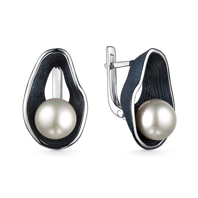 Серьги с жемчугом и эмалью из серебра 925 пробы