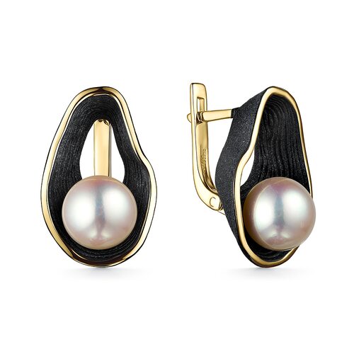 Серьги с эмалью и жемчугом из серебра 925 пробы