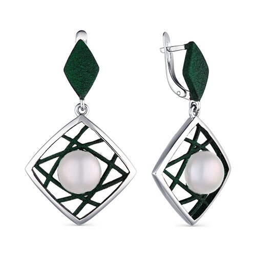 Серьги с жемчугом и эмалью из серебра 925 пробы