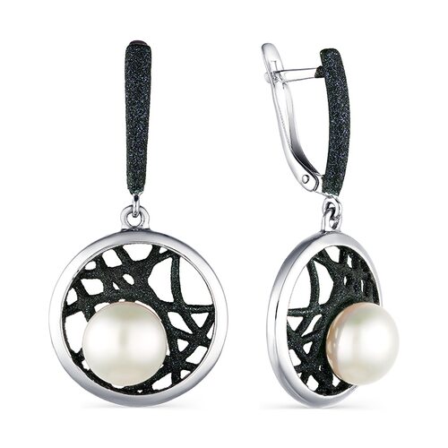 Серьги с жемчугом и эмалью из серебра 925 пробы