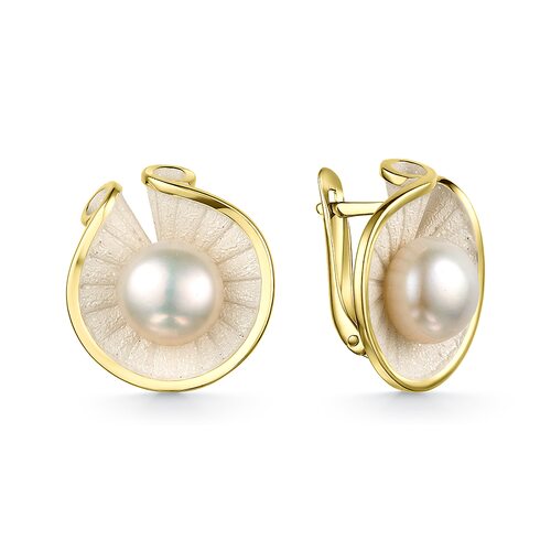 Серьги с жемчугом и эмалью из серебра 925 пробы с позолотой