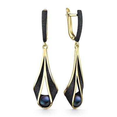 Серьги с жемчугом и эмалью из серебра 925 пробы с позолотой