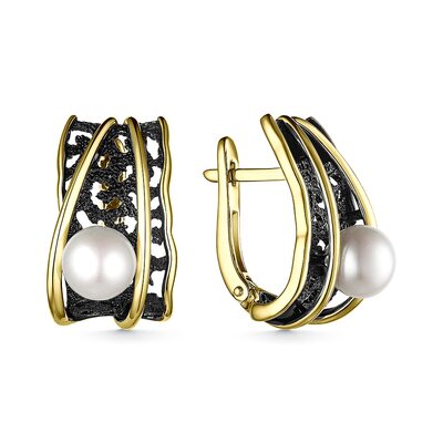 Серьги с жемчугом и эмалью из серебра 925 пробы с позолотой