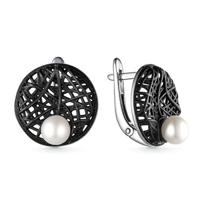 Серьги с эмалью и жемчугом из серебра 925 пробы