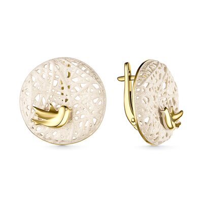 Серьги "Птицы" с эмалью из серебра 925 пробы с позолотой