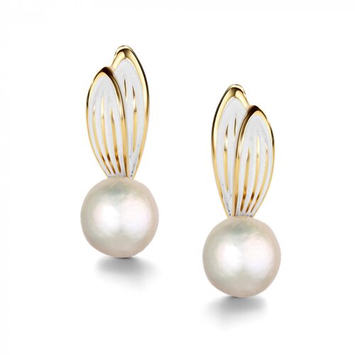 Серьги с эмалью и жемчугом из серебра 925 пробы с позолотой