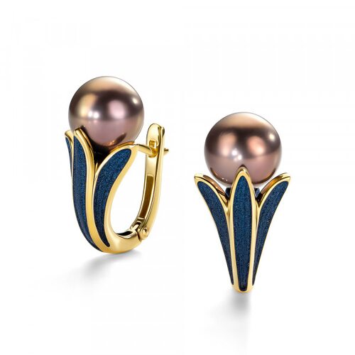 Серьги с жемчугом и эмалью из серебра 925 пробы с позолотой