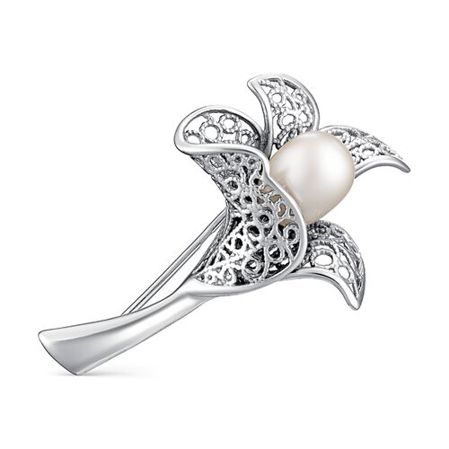 Брошь с жемчугом из серебра 925 пробы