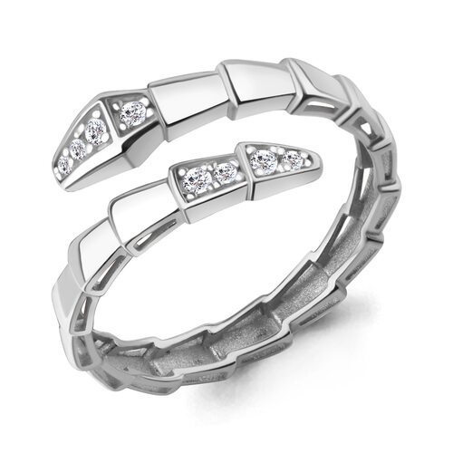 Кольцо "Змея" с фианитами из белого золота 585 пробы