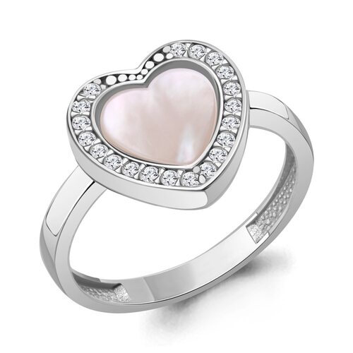 Кольцо "Сердце" с перламутром и фианитами из серебра 925 пробы