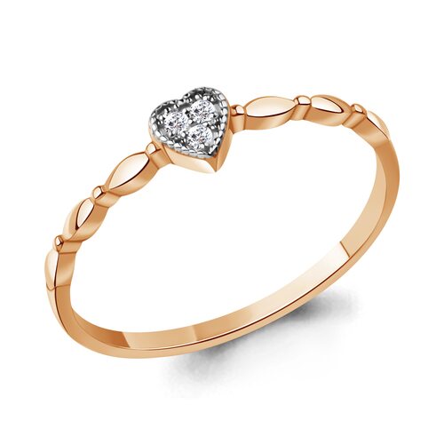 Кольцо "Сердце" с фианитами из золота 585 пробы