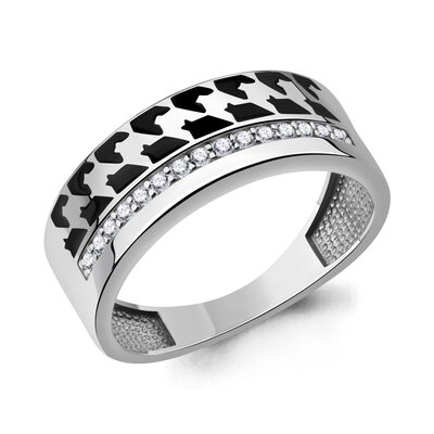 Кольцо с фианитами и эмалью из серебра 925 пробы