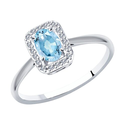 Кольцо с аквамарином и бриллиантами из белого золота 585 пробы