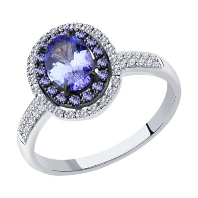 Кольцо с танзанитами и бриллиантами из золота 585 пробы 