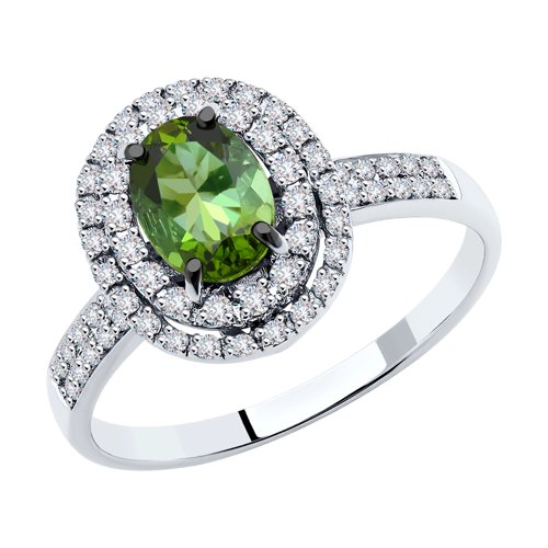 Кольцо с турмалином и бриллиантами из золота 585 пробы