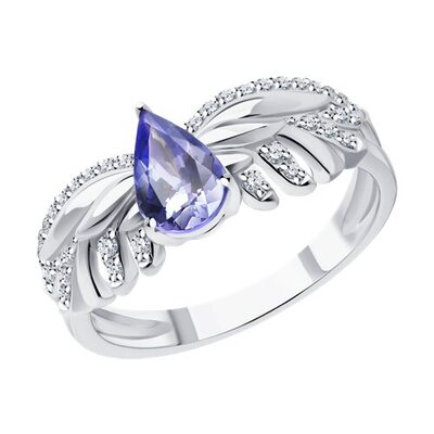 Кольцо с танзанитом и бриллиантами из белого золота 585 пробы