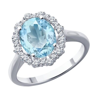 Кольцо с аквамарином и бриллиантами из белого золота 585 пробы