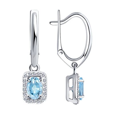 Серьги с аквамарином и бриллиантами из белого золота 585 пробы