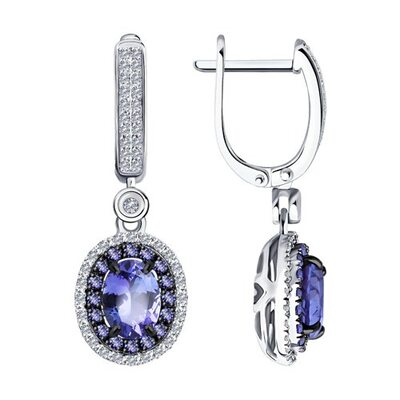 Серьги с танзанитами и бриллиантами из золота 585 пробы