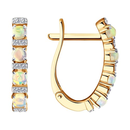 Серьги с бриллиантами и опалом из желтого золота 585 пробы