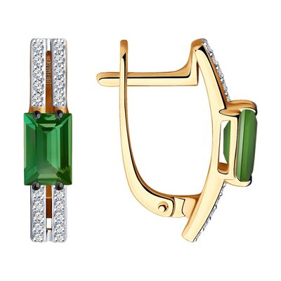 Серьги с турмалином и бриллиантами из золота 585 пробы