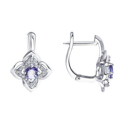 Серьги с бриллиантами и танзанитами из белого золота 585 пробы