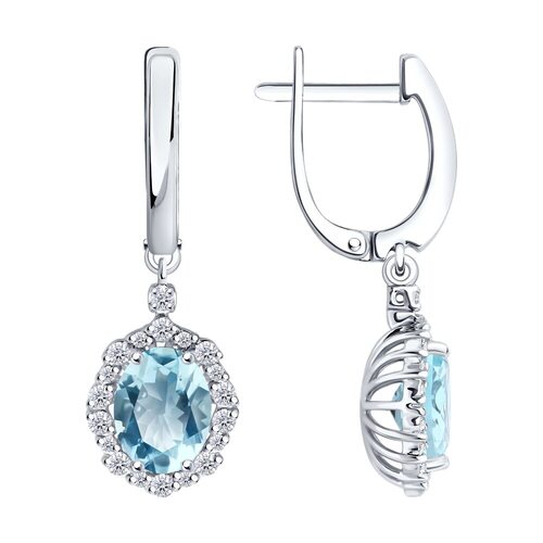 Серьги с аквамарином и бриллиантами из белого золота 585 пробы