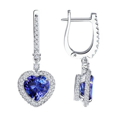 Серьги "Сердце" с бриллиантами и танзанитами из белого золота 585 пробы