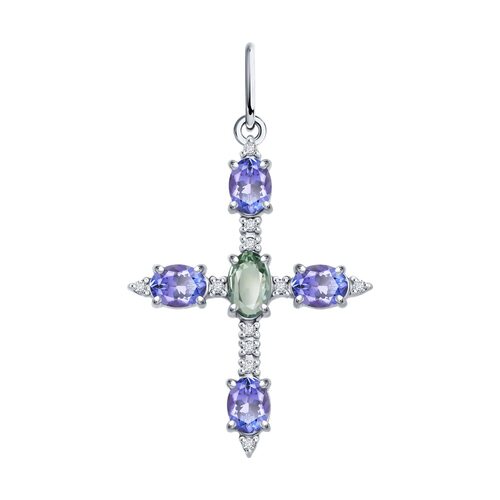 Подвеска с танзанитами, сапфиром и бриллиантами из золота 585 пробы