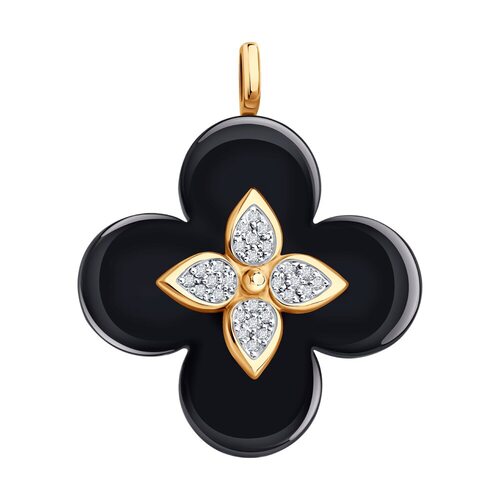 Подвеска "Цветок" с бриллиантами и керамикой из золота 585 пробы
