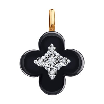 Подвеска "Клевер" с бриллиантами и керамикой из золота 585 пробы
