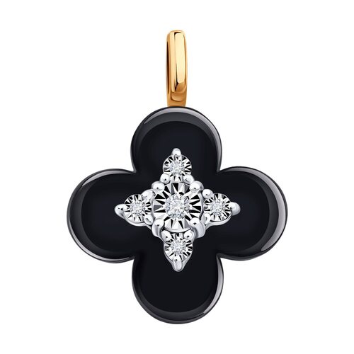 Подвеска "Клевер" с бриллиантами и керамикой из золота 585 пробы