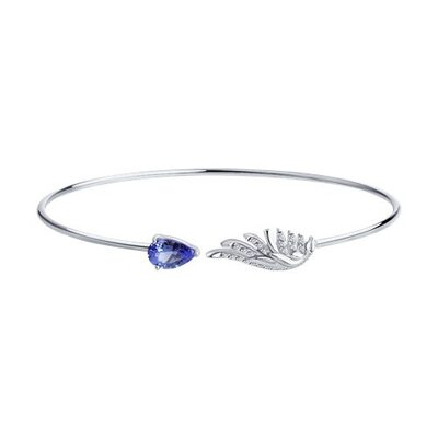 Браслет "Крыло" с танзанитом и бриллиантами из белого золота 585 пробы